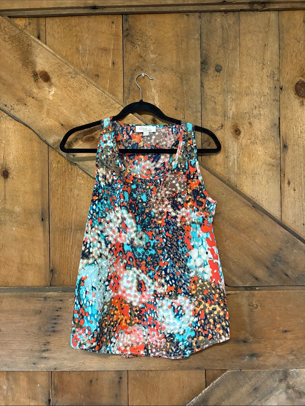 Olive & Oak Womens Abstract Print Racerback Tank Top Turquoise Coral Navy S